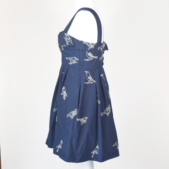 Eshakti Navy Blue Flattering Fun Dress w/ Embroidered White Birds, Size Small S - Picture 3 of 10